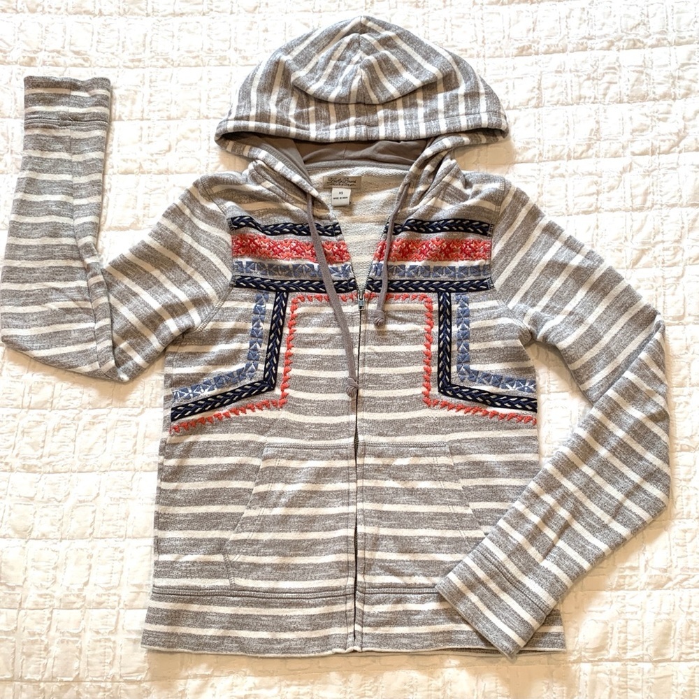 Lucky Brand Super Soft Striped Embroidered Hoodie - Picture 2 of 9